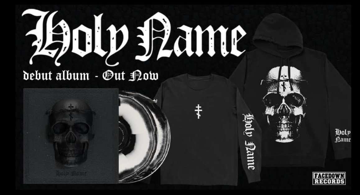 HolyName Debut Album image showing, album cover, HolyName T-Shirt and HolyName Hoodie